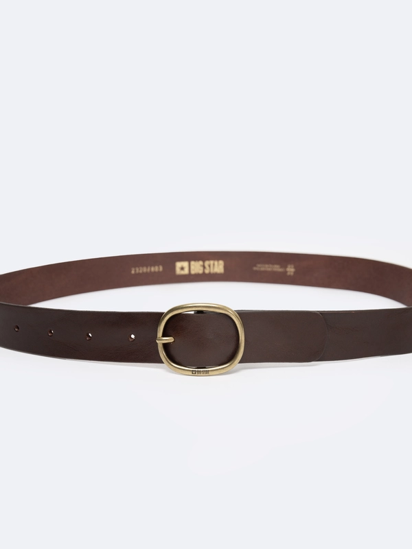 Pasek damski skórzany ze złotą klamrą brązowy 2320 803