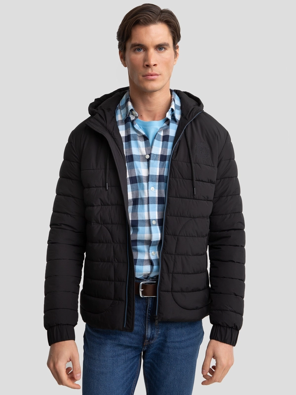 Kurtka męska pikowana z kapturem czarna Emilio 906