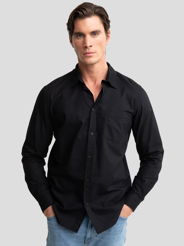 Koszula męska z tkaniny typu oxford czarna Trixi 906