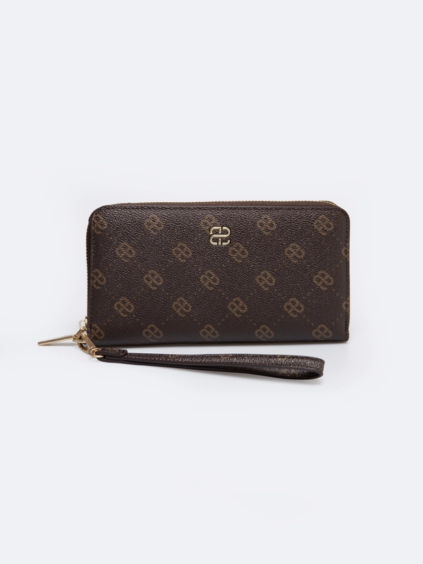 Portfel damski ze skóry ekologicznej z monogramem brązowy Eloris 803