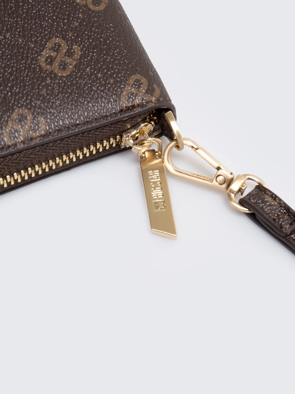 Portfel damski ze skóry ekologicznej z monogramem brązowy Eloris 803