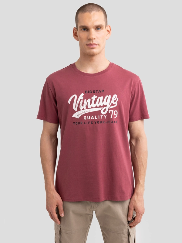 Koszulka męska oversize z nadrukiem na piersi ciemnoróżowa Gralis 602