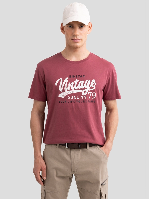 Koszulka męska oversize z nadrukiem na piersi ciemnoróżowa Gralis 602