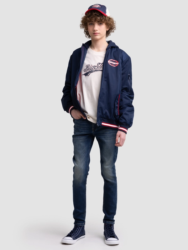 Kurtka chłopięca z odpinanym kapturem granatowa Carmelo 403