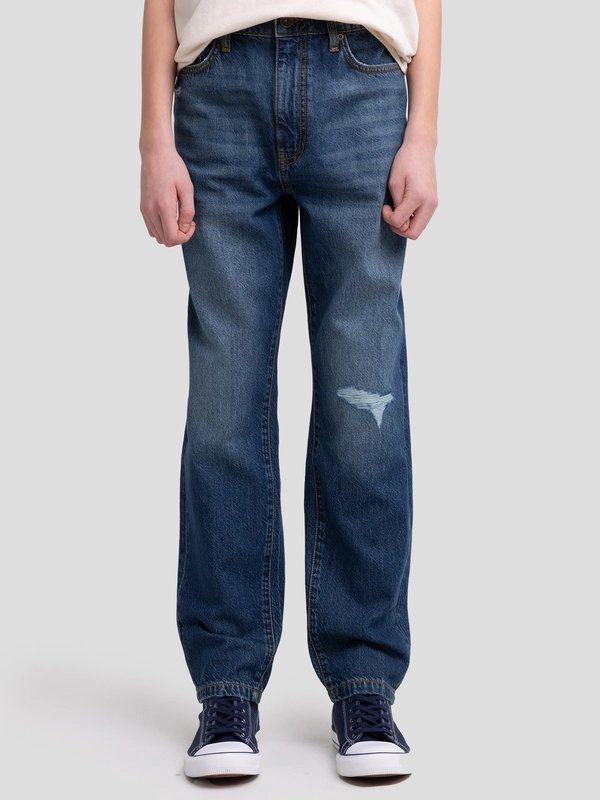 Jeansy chłopięce loose z przetarciami granatowe Isaam 459