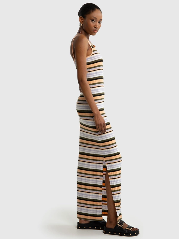 Sukienka damska maxi w kolorowe paski Martina 000