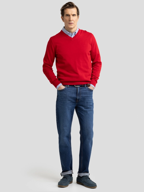 Sweter męski bawełniany z dekoltem v-neck czerwony Vassic 603