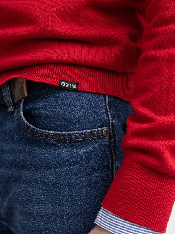 Sweter męski bawełniany z dekoltem v-neck czerwony Vassic 603