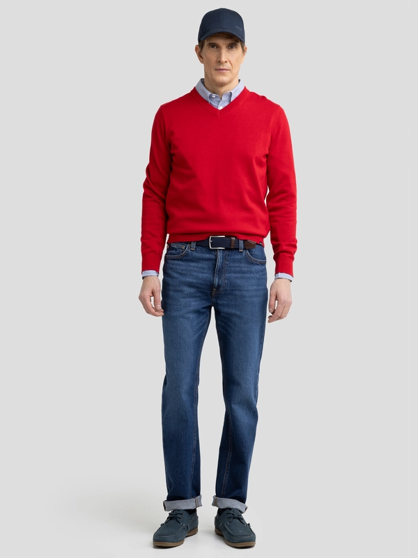 Sweter męski bawełniany z dekoltem v-neck czerwony Vassic 603