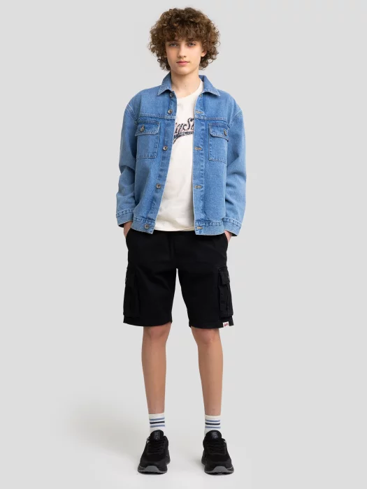 Szorty chłopięce dresowe z kieszeniami cargo czarne Sheldon 906