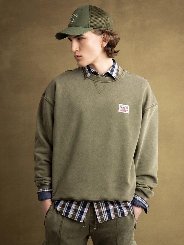 Bluza męska oversize z efektem sprania khaki Caron 303