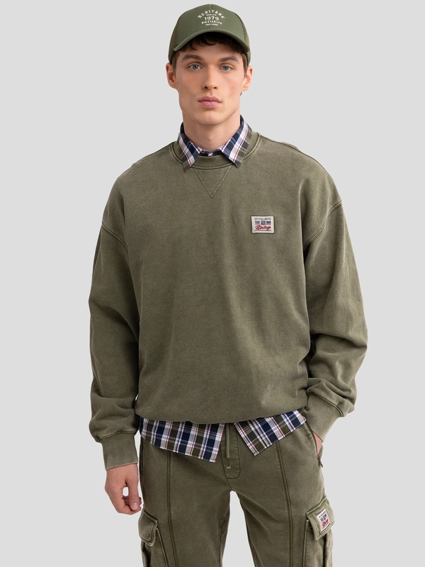 Bluza męska oversize z efektem sprania khaki Caron 303