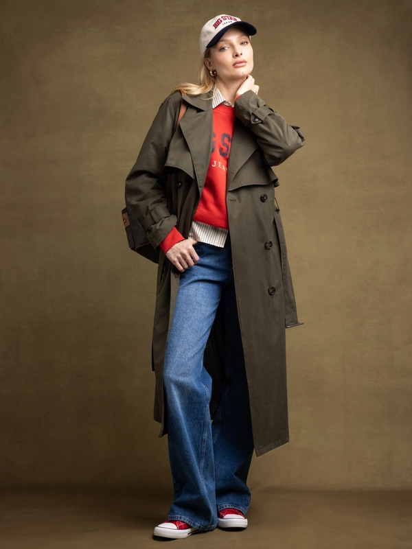 Płaszcz damski trencz o luźnym kroju khaki Sigreena 303