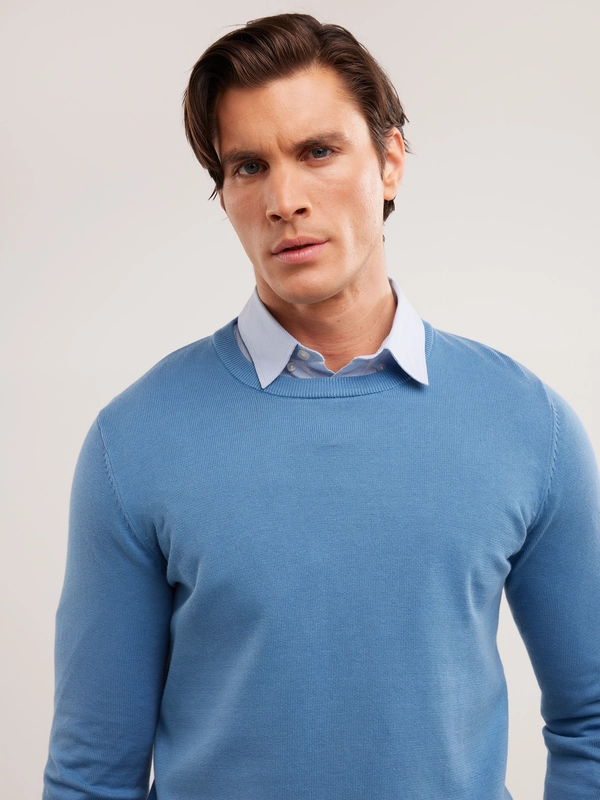 Sweter męski bawełniany niebieski Basilian 401