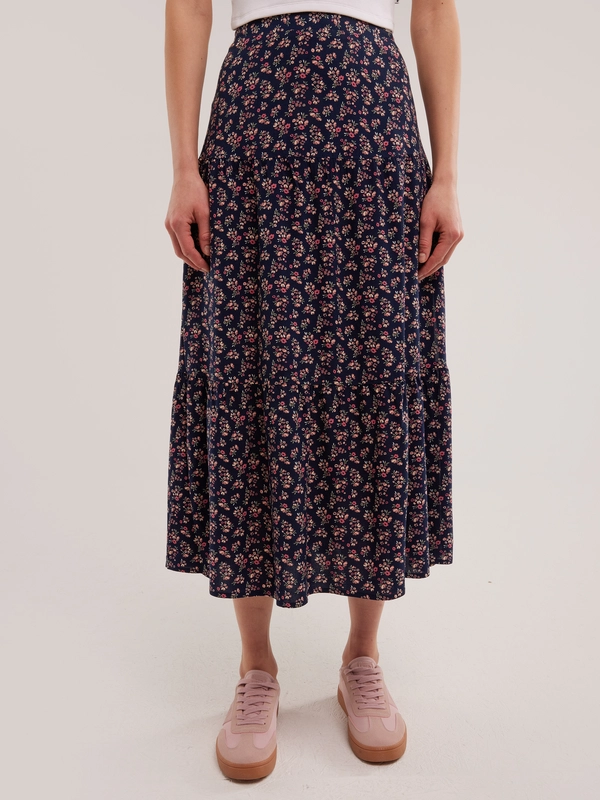 Spódnica damska midi z wiskozy z motywem kwiatowym Vendi 000