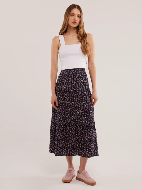 Spódnica damska midi z wiskozy z motywem kwiatowym Vendi 000