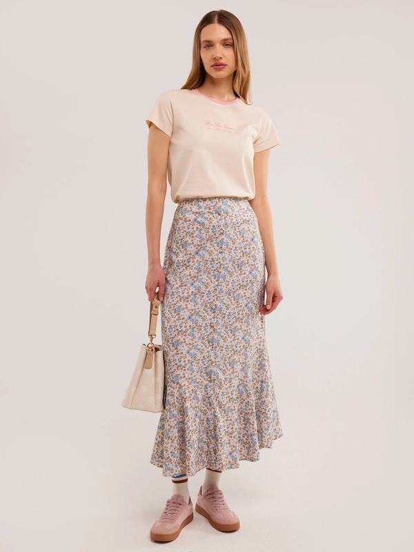 Spódnica damska midi z wiskozy z motywem kwiatowym Adria 000