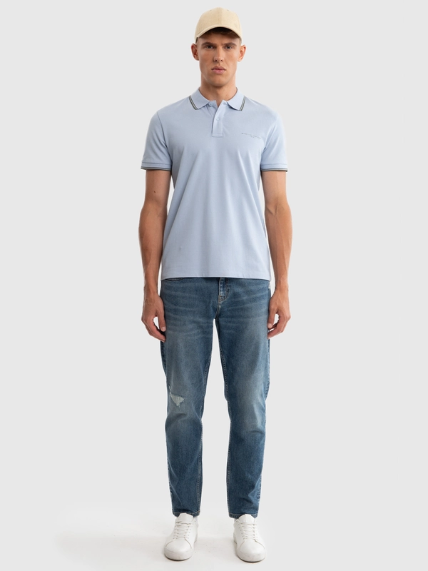 Jeansy męskie z przetarciami niebieskie Ates 373