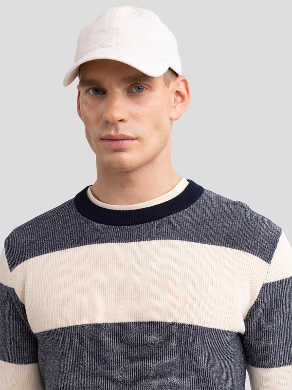 Sweter męski bawełniany w pasy beżowo-szare Pasador 000