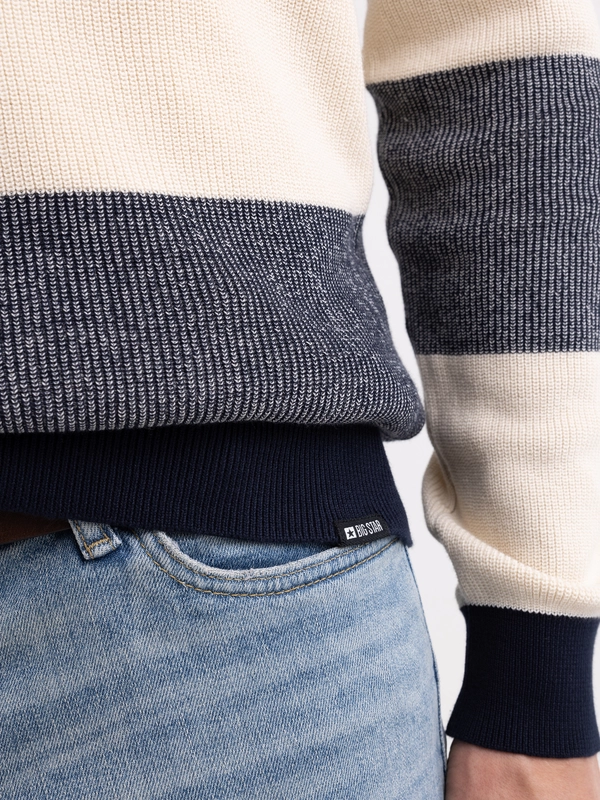 Sweter męski bawełniany w pasy beżowo-szare Pasador 000