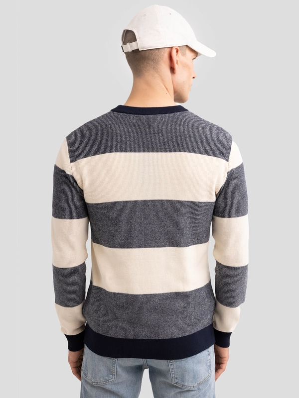 Sweter męski bawełniany w pasy beżowo-szare Pasador 000