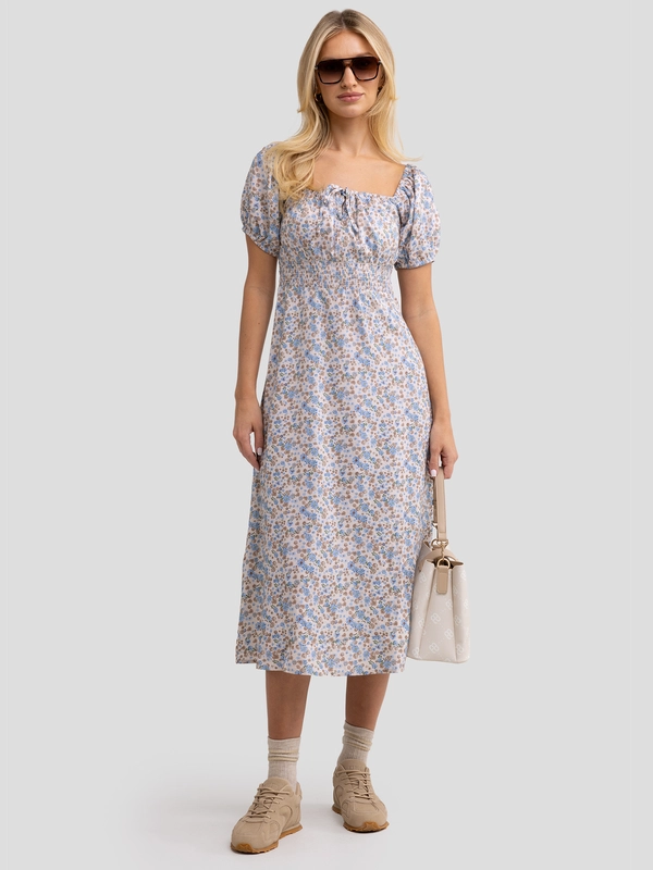 Sukienka damska midi z wiskozy z motywem kwiatowym niebieska Sotiki 000