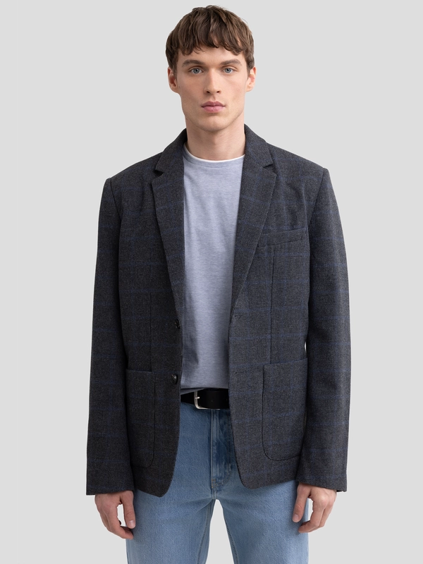 Marynarka męska w kratę z dodatkiem wełny szara Joseef 902