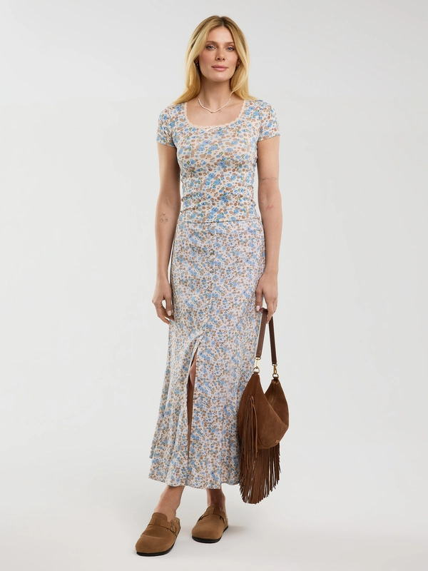 Spódnica damska midi z wiskozy z motywem kwiatowym Adria 000