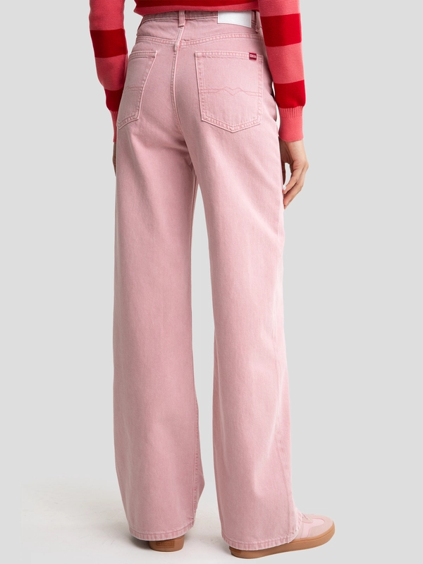 Jeansy damskie z szeroką nogawką różowe Atrea 601