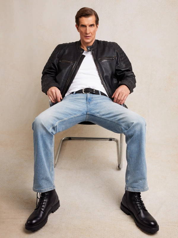 Kurtka męska biker skórzana czarna Hideo 906