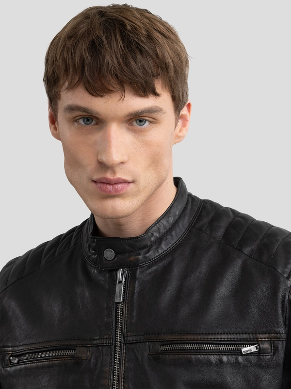 Kurtka męska biker skórzana czarna Hideo 906