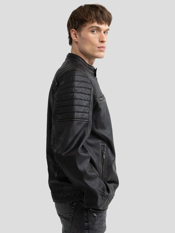 Kurtka męska biker skórzana czarna Hideo 906