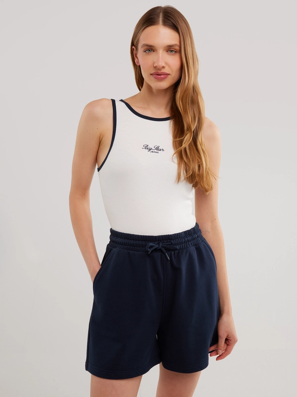 Koszulka damska slim na ramiączkach z kontrastowym wykończeniem biała Arisa 100