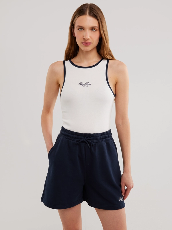 Koszulka damska slim na ramiączkach z kontrastowym wykończeniem biała Arisa 100