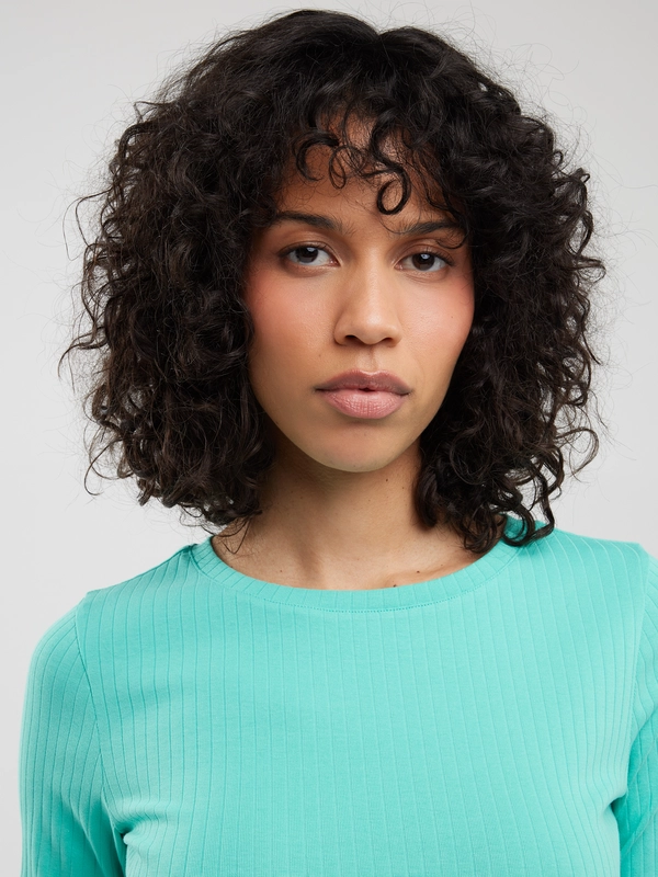 Koszulka damska slim w prążek turkusowa Alessa 302