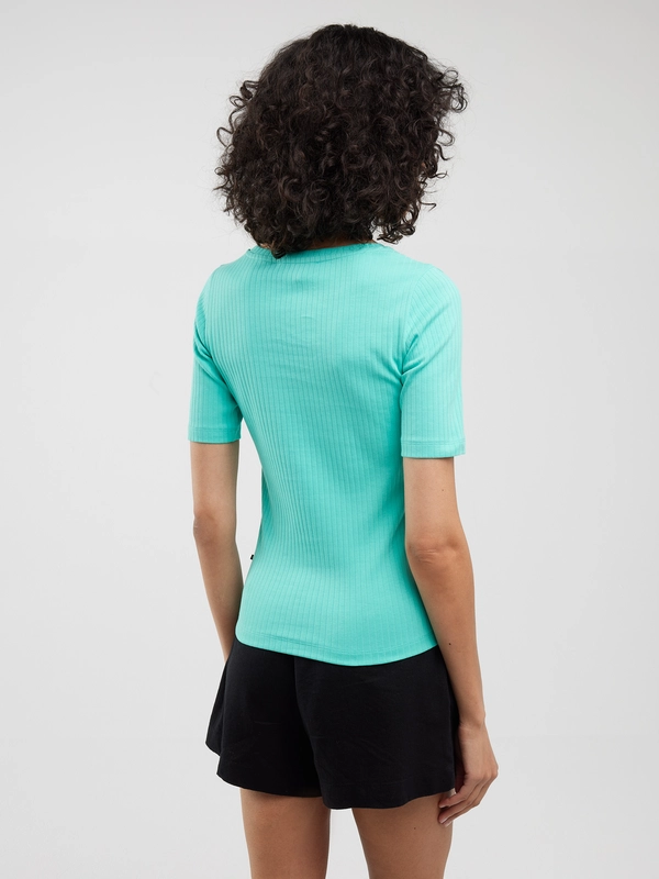 Koszulka damska slim w prążek turkusowa Alessa 302
