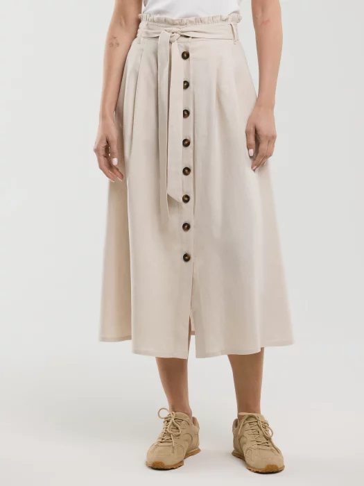 Spódnica damska midi lniana z ozdobnymi guzikami beżowa Cosmo 800