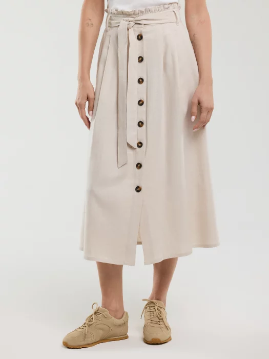 Spódnica damska midi lniana z ozdobnymi guzikami beżowa Cosmo 800