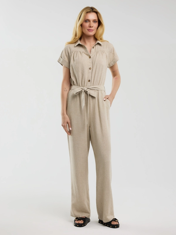 Kombinezon damski lniany beżowy Dunime 805