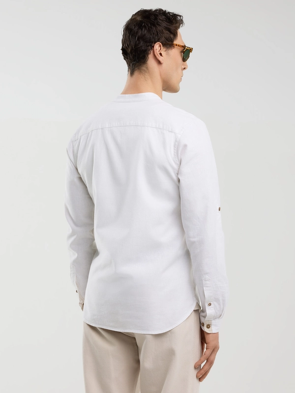 Lniana koszula męska slim na stójce biała Janew 101