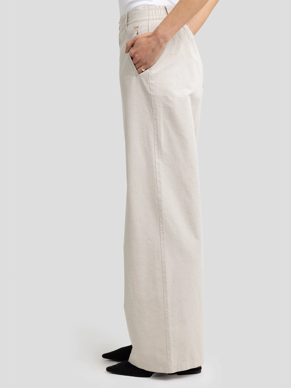 Spodnie damskie wide z dodatkiem lnu beżowe Maryliana 800