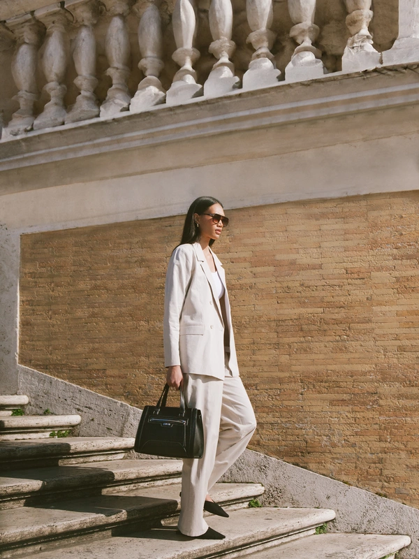 Spodnie damskie wide z dodatkiem lnu beżowe Maryliana 800