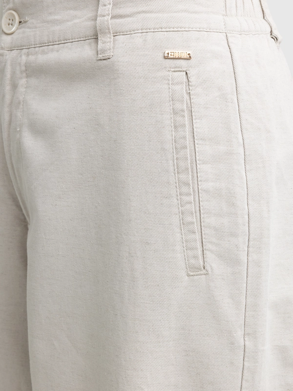 Spodnie damskie wide z dodatkiem lnu beżowe Maryliana 800