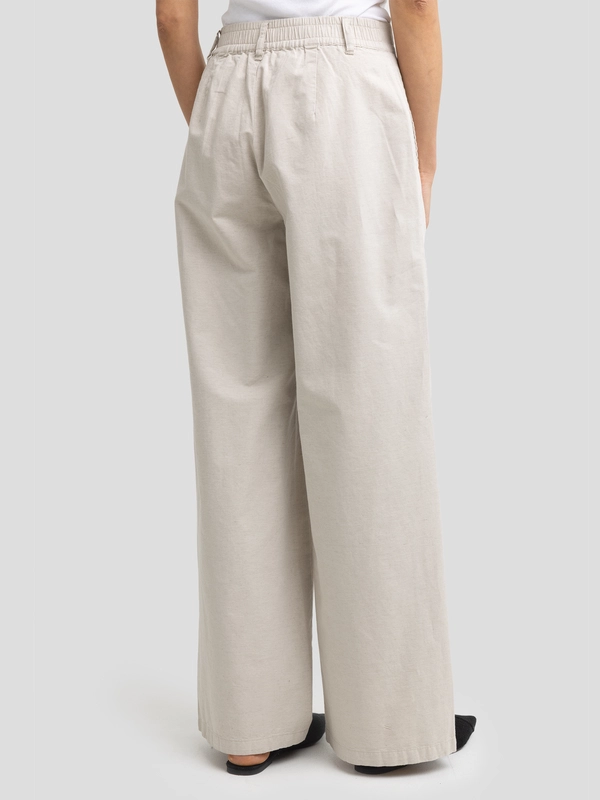 Spodnie damskie wide z dodatkiem lnu beżowe Maryliana 800