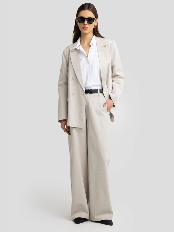 Spodnie damskie wide z dodatkiem lnu beżowe Maryliana 800