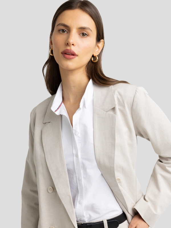 Marynarka damska z dodatkiem lnu beżowa Marylia 800