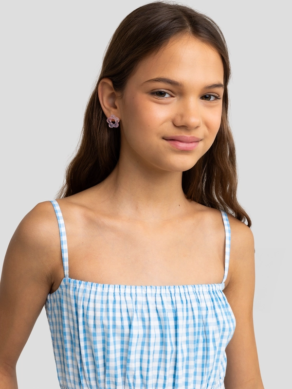 Sukienka dziewczęca maxi na ramiączkach w kratkę niebieska Mircela 401