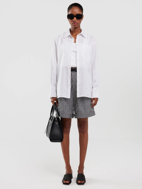 Szorty damskie z wysokim stanem w drobną kratę biało-czarne Pollini 906