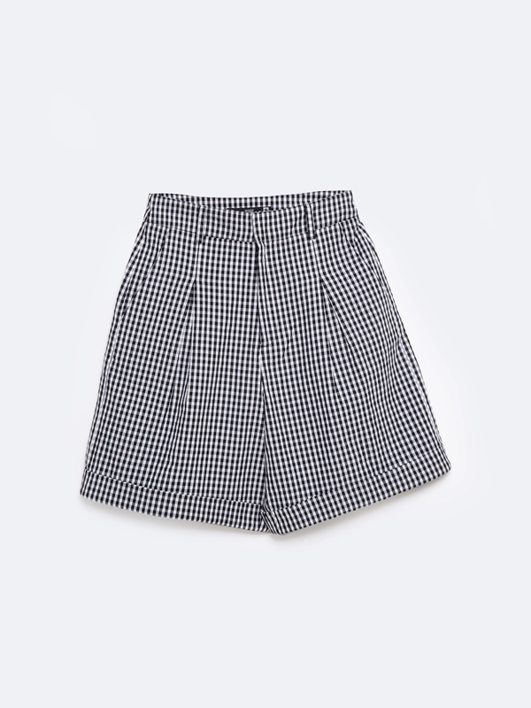 Szorty damskie z wysokim stanem w drobną kratę biało-czarne Pollini 906