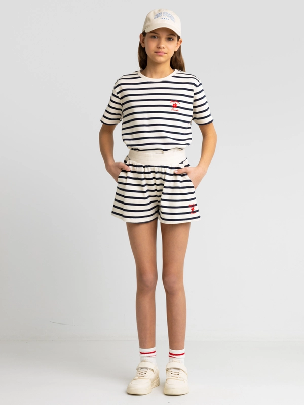 Szorty dziewczęce w paski granatowo-beżowe Marunash 403